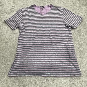 Black Brown 1826 Stripe V-Neck T-Shirt Mens Medium Purple Gray Cotton Casual Tee